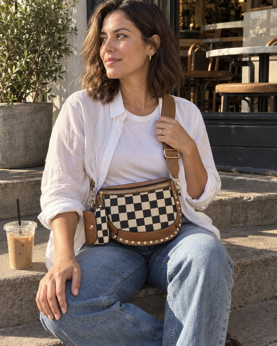 Heritage Saddle Bag styled on a model