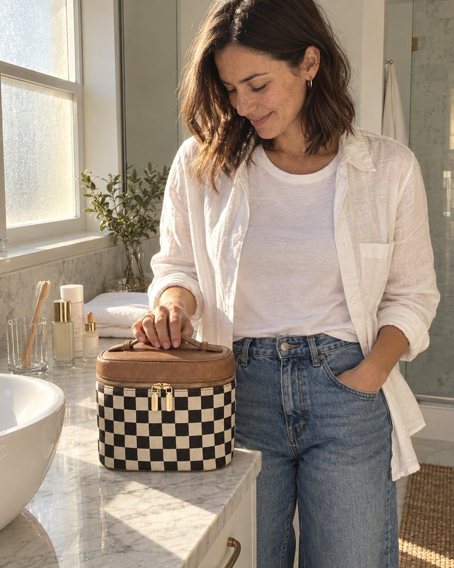 Monroe Vanity Case styled on a model