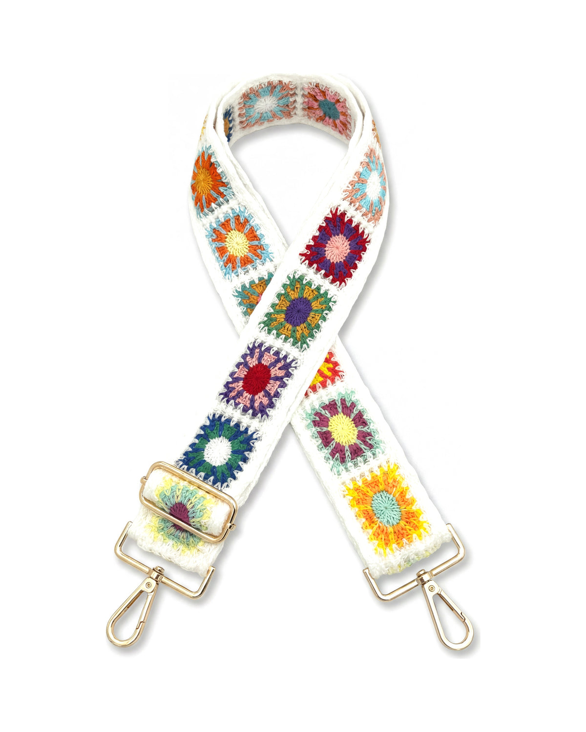 Embroidered Crossbody Strap in Happy Daisy, Gold