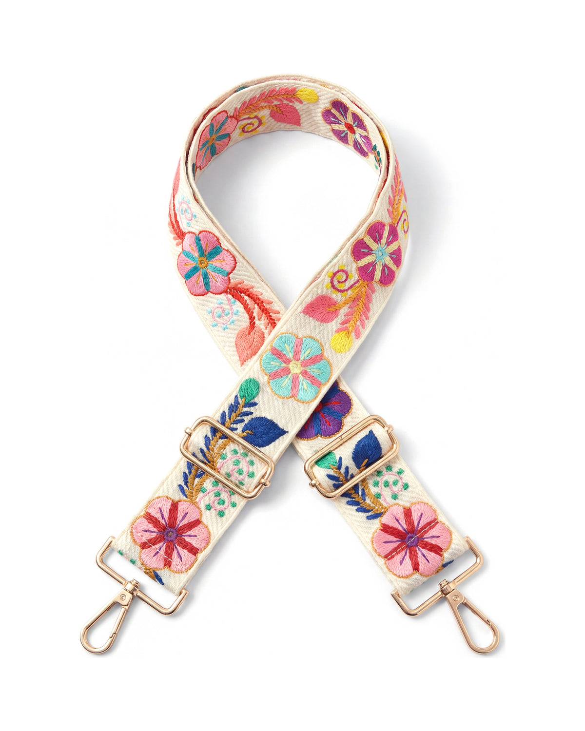 Embroidered Crossbody Strap in Lila, Gold