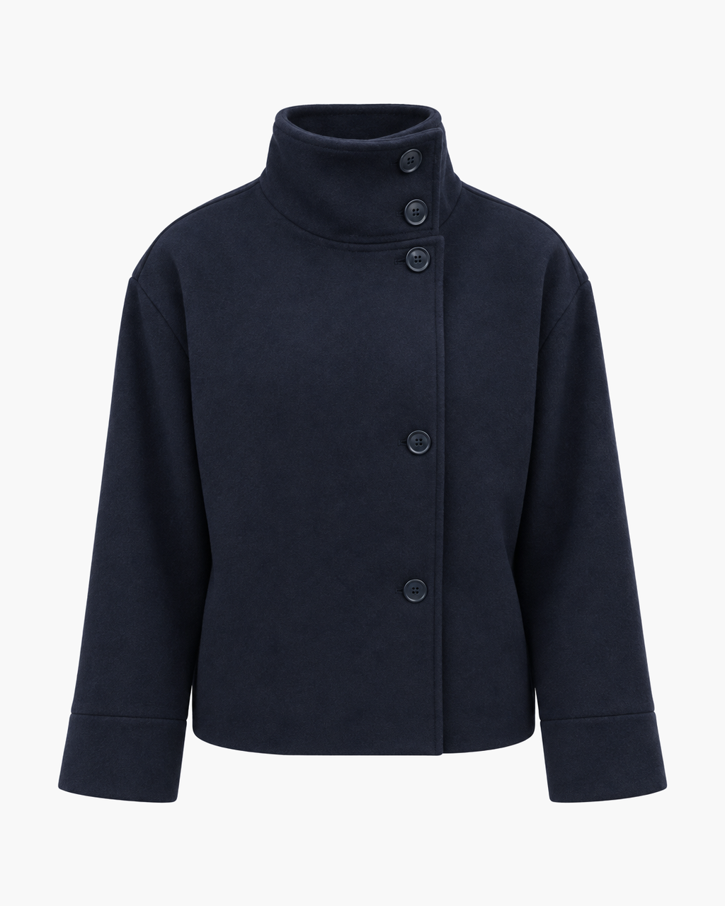 The Copenhagen Coat in Midnight on a plain background, front view