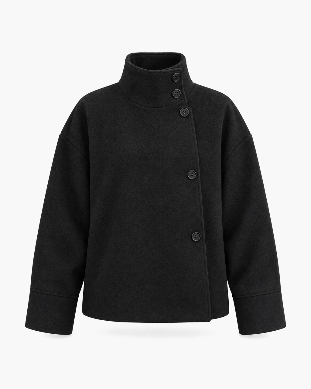 The Copenhagen Coat in Onyx on a plain background, front view