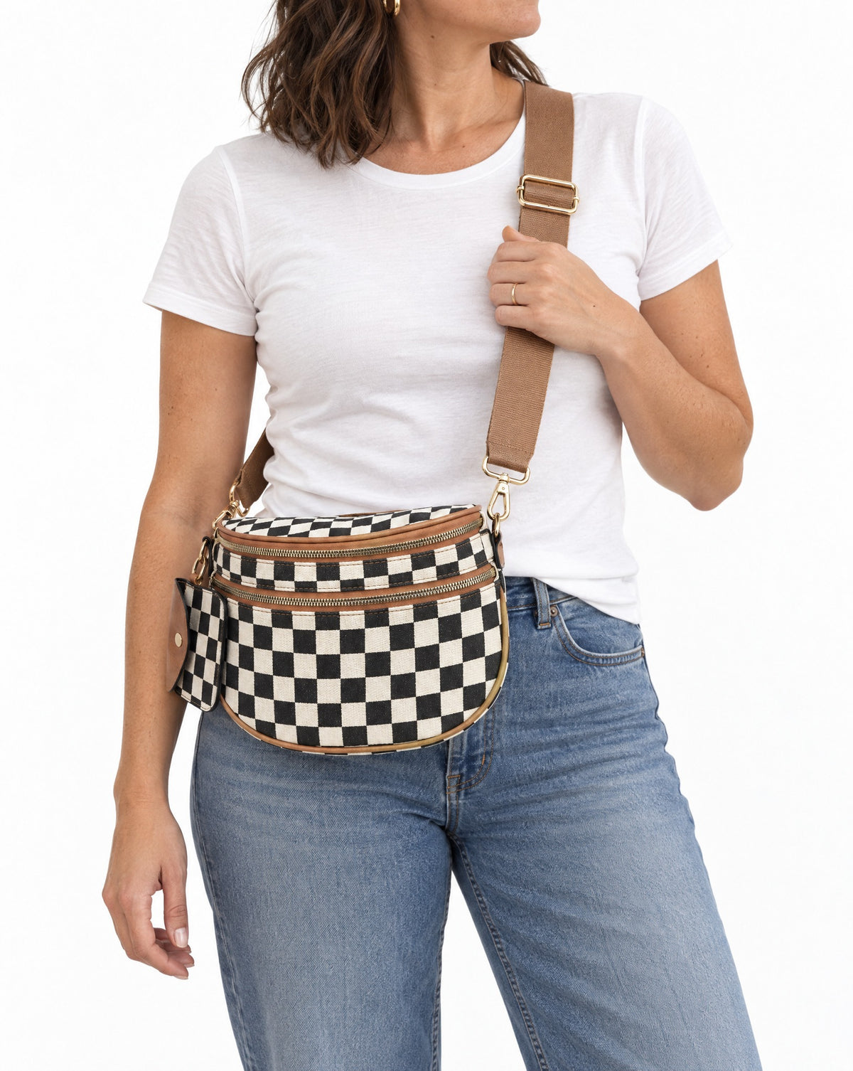 Atlas Crossbody on a model, studio shot