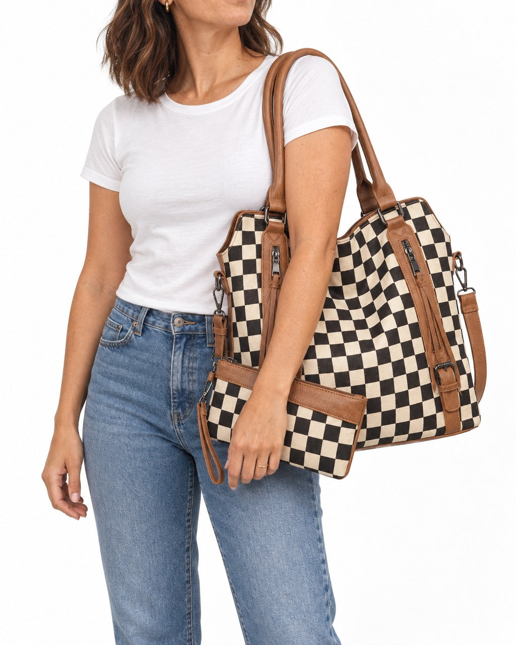 Chelsea Tote on a model, studio shot