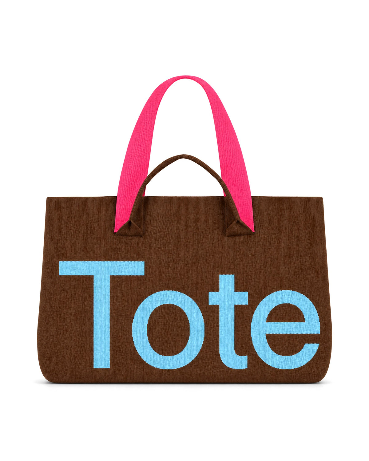 The Tribeca Tote in Chocolate/Sky Blue, Tote-side wordmark