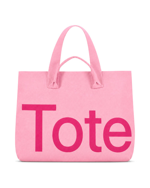 The Tribeca Tote in Raspberry, Tote-side wordmark